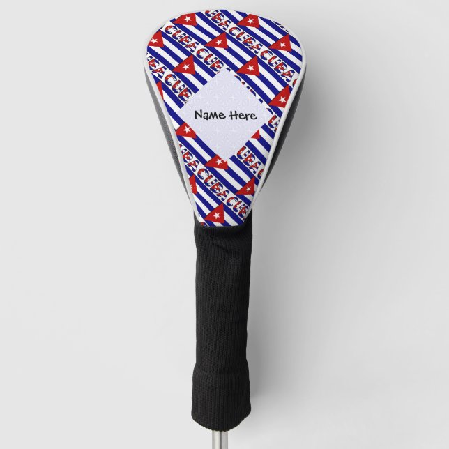 Cuba and Cuban Flag Dark Blue Tiled Personalised  Golf Head Cover (Front)