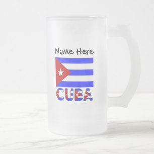 Cuba and Cuban Flag Light Blue Personalised Frosted Glass Beer Mug