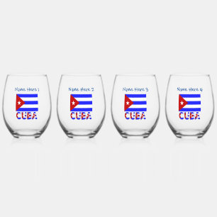 Cuba and Cuban Flag Light Blue Personalised  Stemless Wine Glass