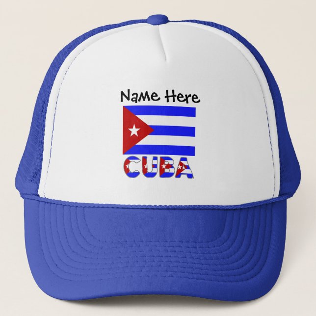 Cuba and Cuban Flag Light Blue Personalised  Truck Trucker Hat (Front)