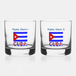 Cuba and Cuban Flag Light Blue Personalised Whiskey Glass