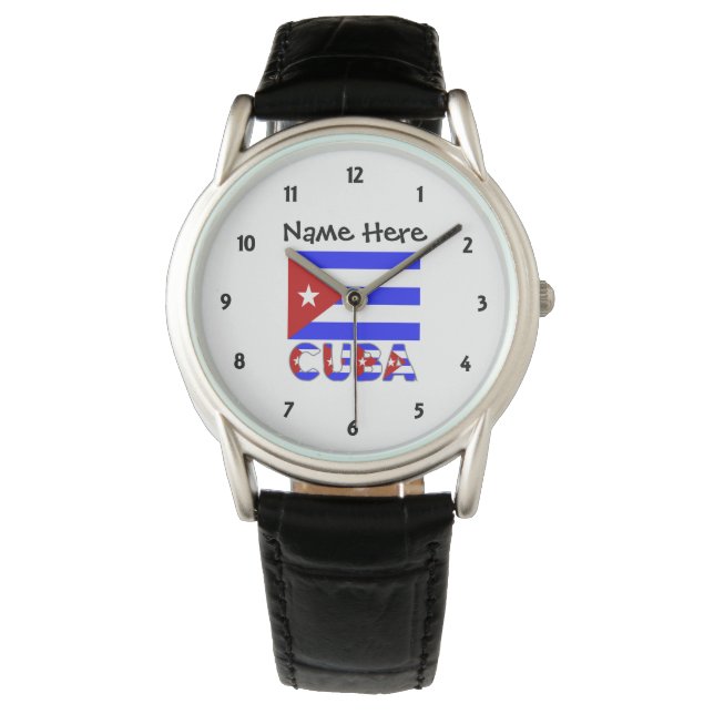 Cuba and Cuban Flag Light Blue with Your Name Watch (Front)