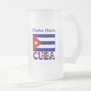 Cuba and Dark Blue Cuban Flag Personalised  Frosted Glass Beer Mug