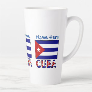 Cuba and Dark Blue Cuban Flag Personalised  Latte Mug