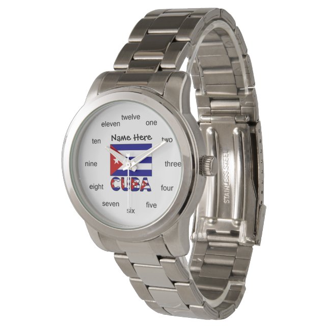 Cuba and Dark Blue Cuban Flag Personalised  Watch (Angled)