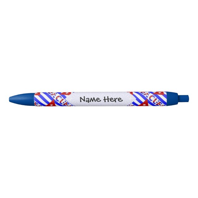Cuba and Light Blue Cuban Flag Tiled with You Name Black Ink Pen (Front)