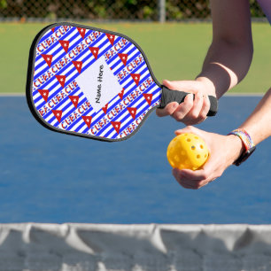 Cuba and Light Blue Cuban Flag Tiled with You Name Pickleball Paddle