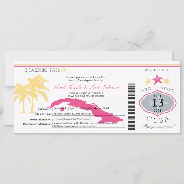 Cuba Boarding Pass Wedding Invitation (Front)