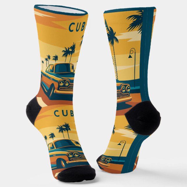 Cuba Car Illustration Socks (Angled)