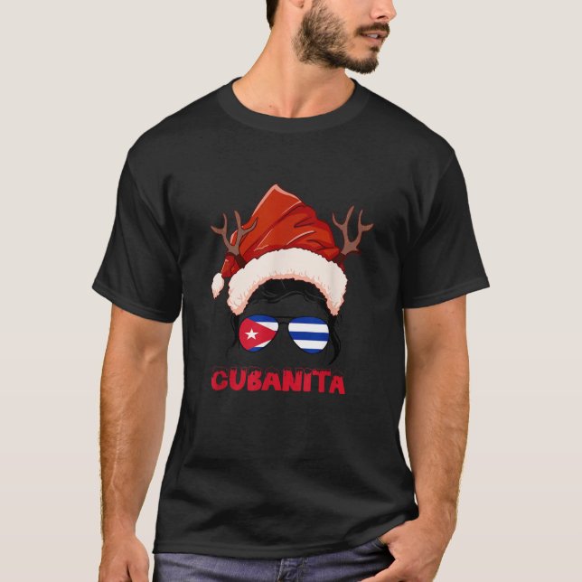 Cuba Christmas Girl Cuban Flag Cubanita Navidad  T-Shirt (Front)