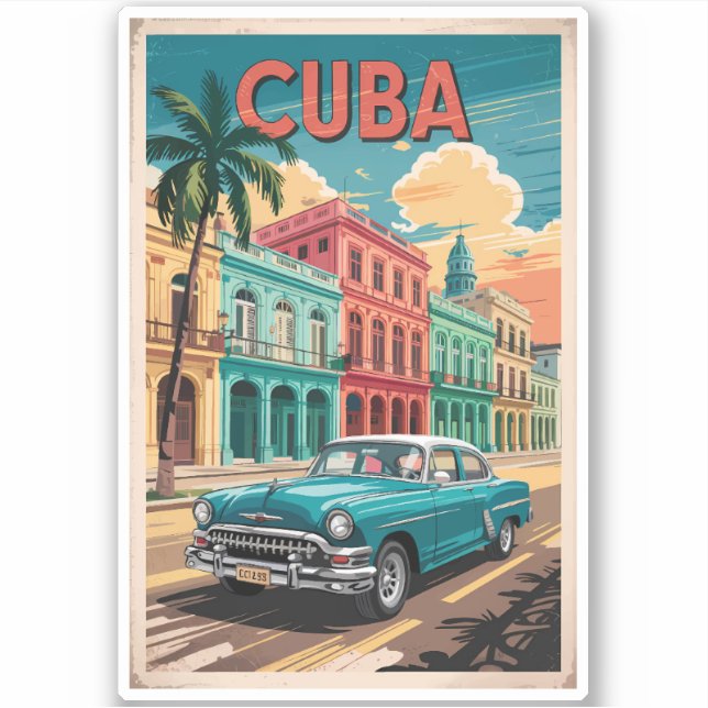 Cuba Classic Car Illustration Travel Art Vintage (Front)