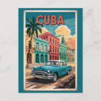 Cuba Classic Car Illustration Travel Art Vintage