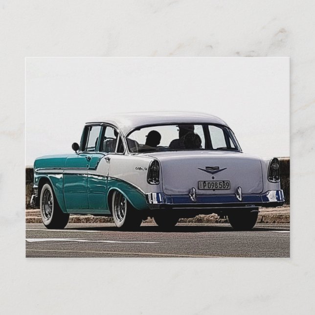 Cuba Classic Cars Two-Tone Turquoise Postcard (Front)