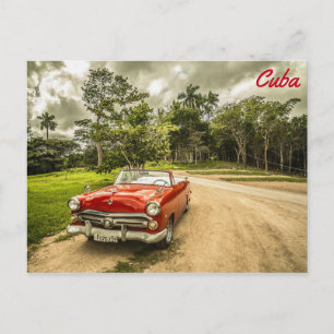 Cuba, Classic Red Car Postcard