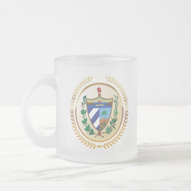 Cuba Coat of Arms Frosted Glass Coffee Mug (Left)