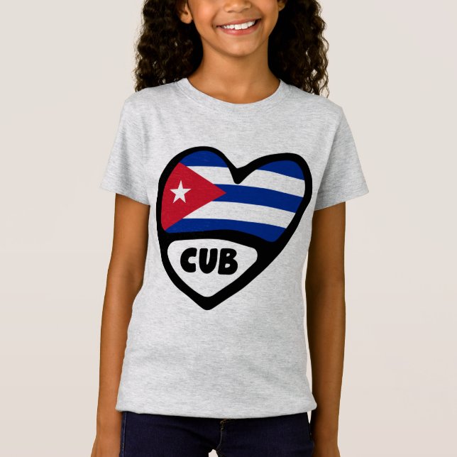 Cuba Country Code Flag Heart, CUB T-Shirt (Front)
