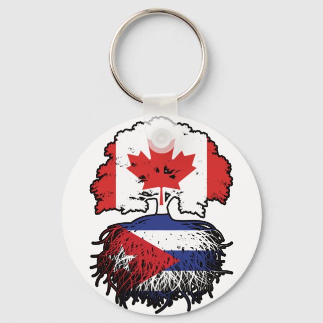 Cuba Cuban Canadian Canada Tree Roots Flag Key Ring (Front)