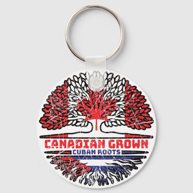 Cuba Cuban Canadian Canada Tree Roots Flag Key Ring (Front)