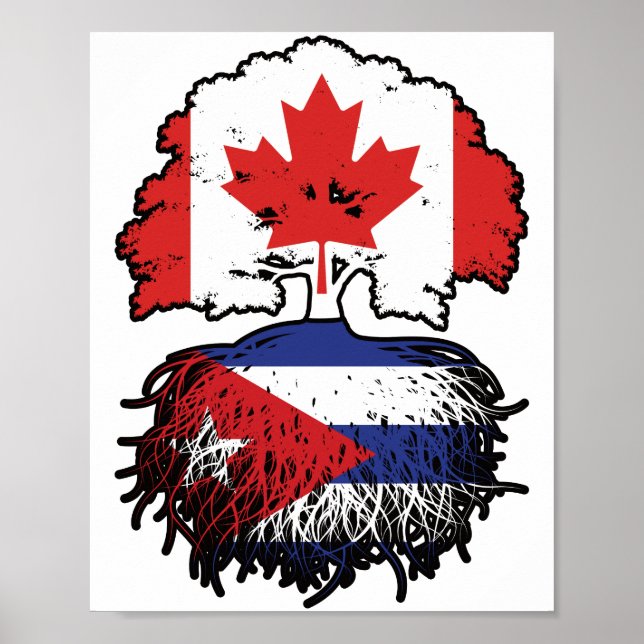 Cuba Cuban Canadian Canada Tree Roots Flag Poster (Front)