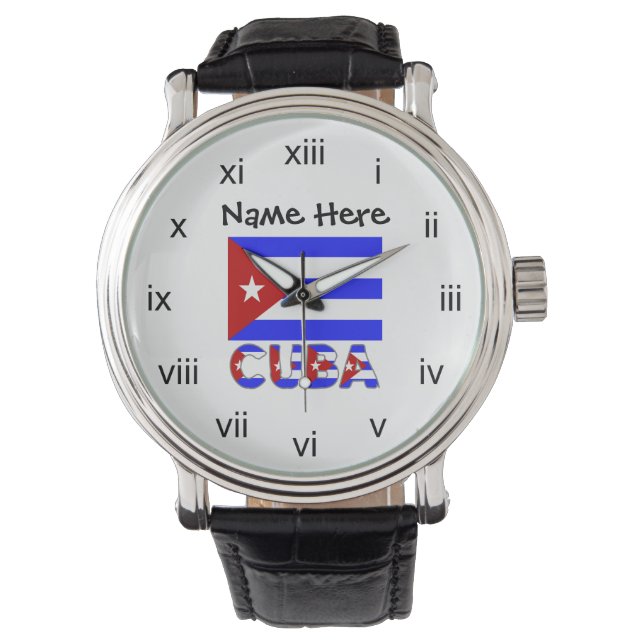 Cuba Cuban Flag Light Blue Personalised Watch (Front)