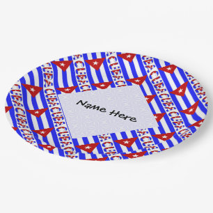 Cuba Cuban Flag Tiled Light Blue Personalised Name Paper Plate