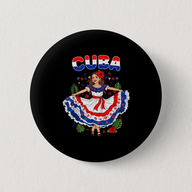 Cuba Cuban Girl Traditional Dress Trocal Flowers  6 Cm Round Badge (Front)