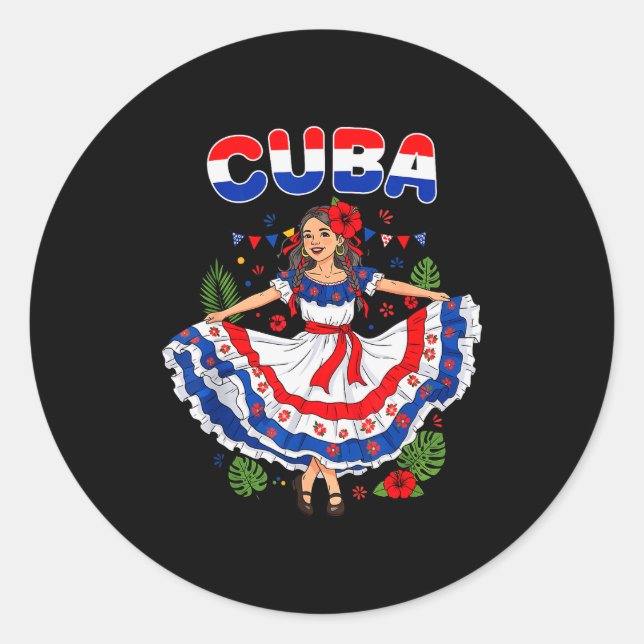 Cuba Cuban Girl Traditional Dress Trocal Flowers  Classic Round Sticker (Front)