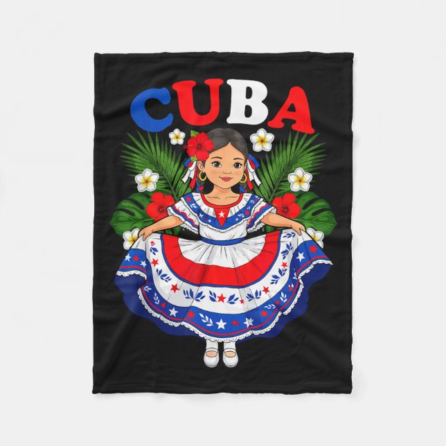 Cuba Cuban Girl Traditional Dress Trocal Flowers  Fleece Blanket (Front)