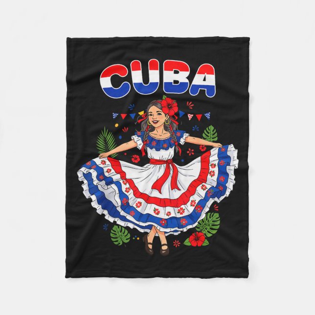 Cuba Cuban Girl Traditional Dress Trocal Flowers  Fleece Blanket (Front)