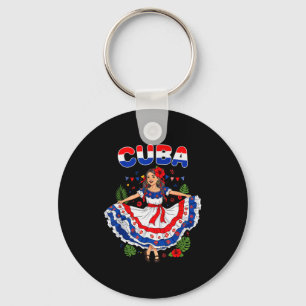 Cuba Cuban Girl Traditional Dress Trocal Flowers  Key Ring
