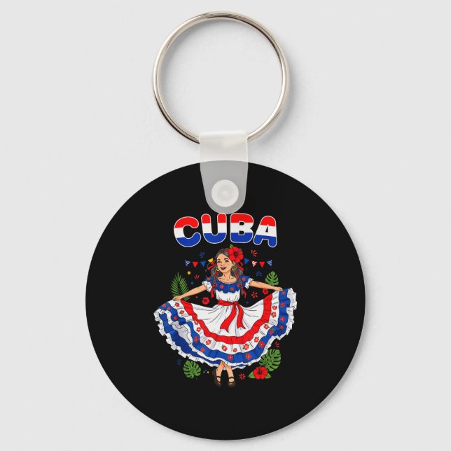 Cuba Cuban Girl Traditional Dress Trocal Flowers  Key Ring (Front)