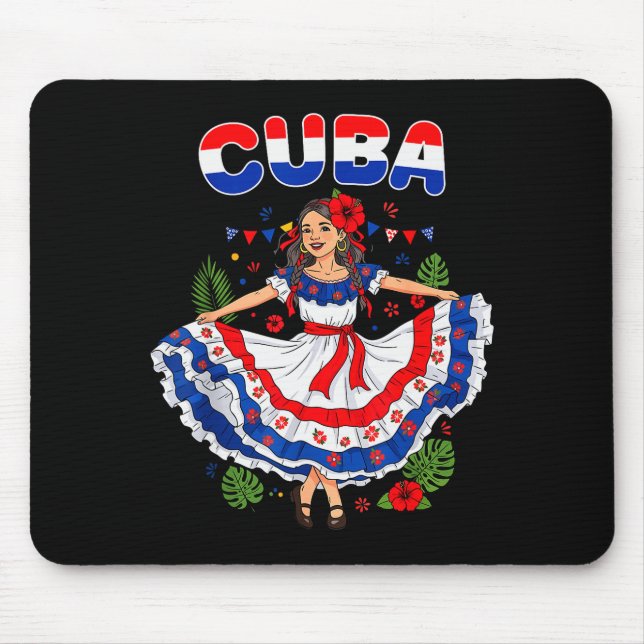 Cuba Cuban Girl Traditional Dress Trocal Flowers  Mouse Mat (Front)