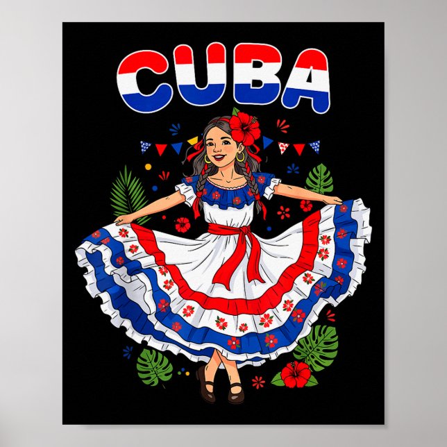 Cuba Cuban Girl Traditional Dress Trocal Flowers  Poster (Front)