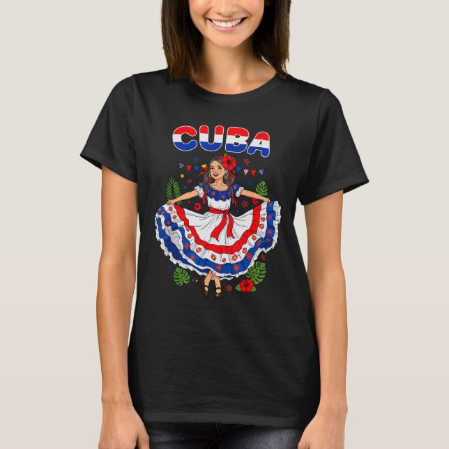 Cuba Cuban Girl Traditional Dress Trocal Flowers  T-Shirt (Front)