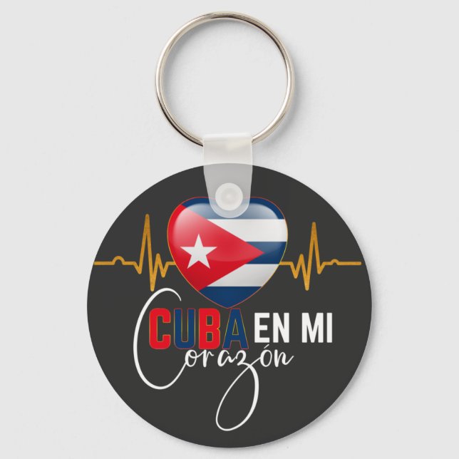 Cuba en Mi corazon Caribbean Cubano Cubana  Key Ring (Front)