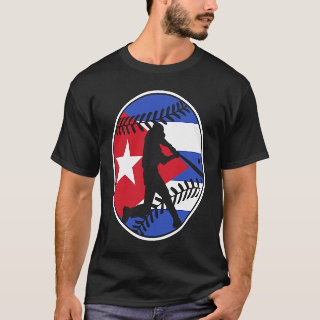 Cuba Flag Baseball Hitter Cuban Flag T-Shirt (Front)