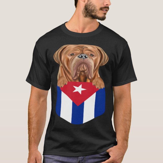 Cuba Flag Dogues de Bordeaux Dog In Pocket T-Shirt (Front)