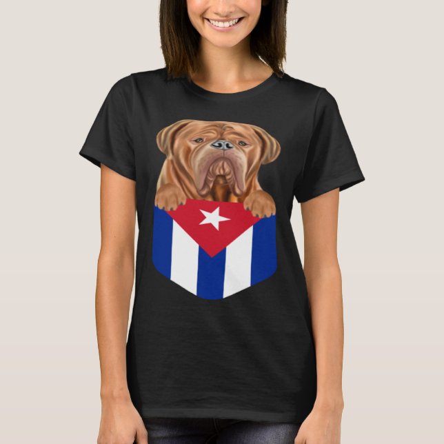 Cuba Flag Dogues de Bordeaux Dog In Pocket T-Shirt (Front)