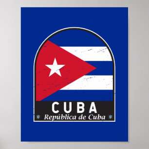 Cuba Flag Emblem Distressed Vintage Poster