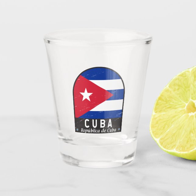 Cuba Flag Emblem Distressed Vintage Shot Glass (Front)