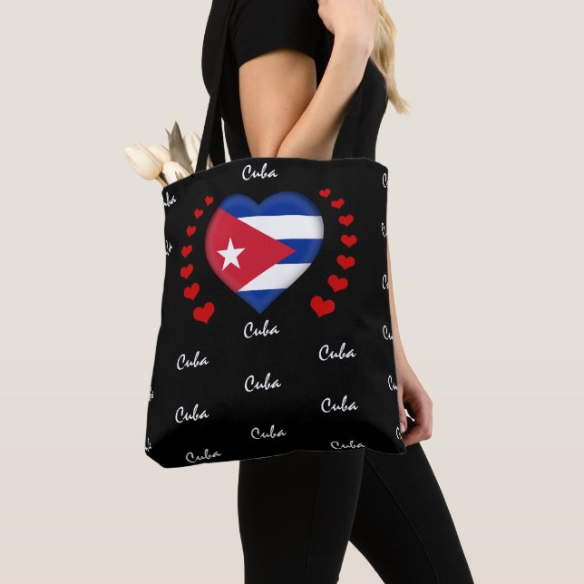 Cuba Flag & Heart, Cuban Flag fashion /sport Tote Bag (Close Up)