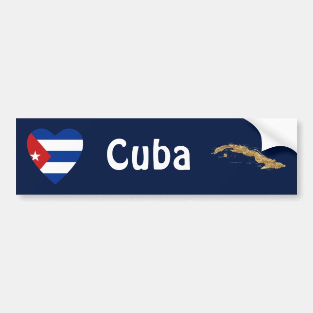 Cuba Flag Heart + Map Bumper Sticker (Front)