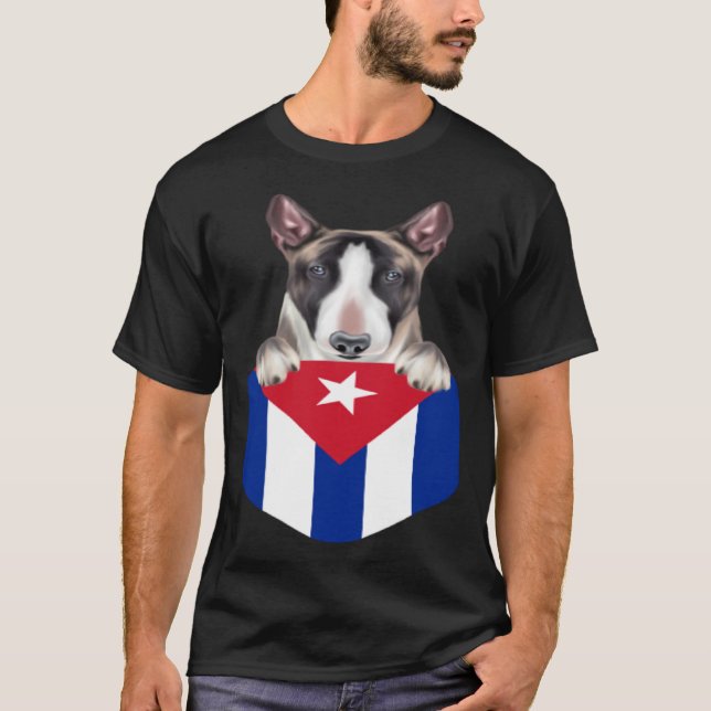 Cuba Flag Miniature Bull Terrier Dog In Pocket T-Shirt (Front)