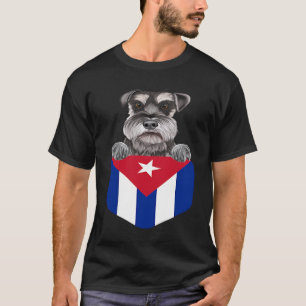 Cuba Flag Miniature Schnauzer Dog In Pocket T-Shirt