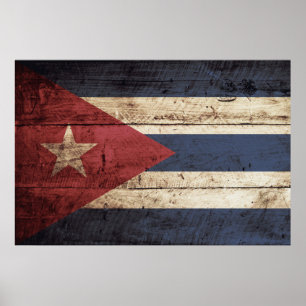 Cuba Flag on Old Wood Grain Poster