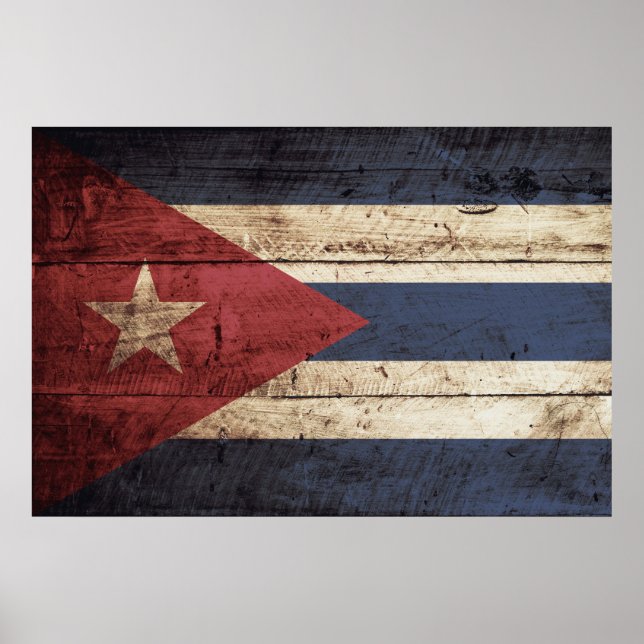 Cuba Flag on Old Wood Grain Poster (Front)