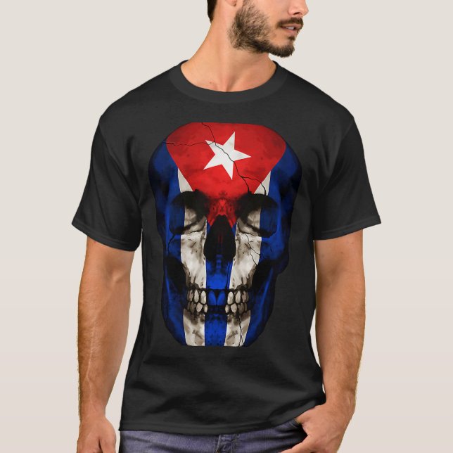 Cuba Flag Skull Cuban Roots Proud Patriotic T-Shirt (Front)
