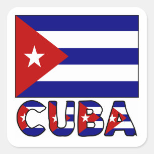 Cuba Flag & Word Dark Square Sticker