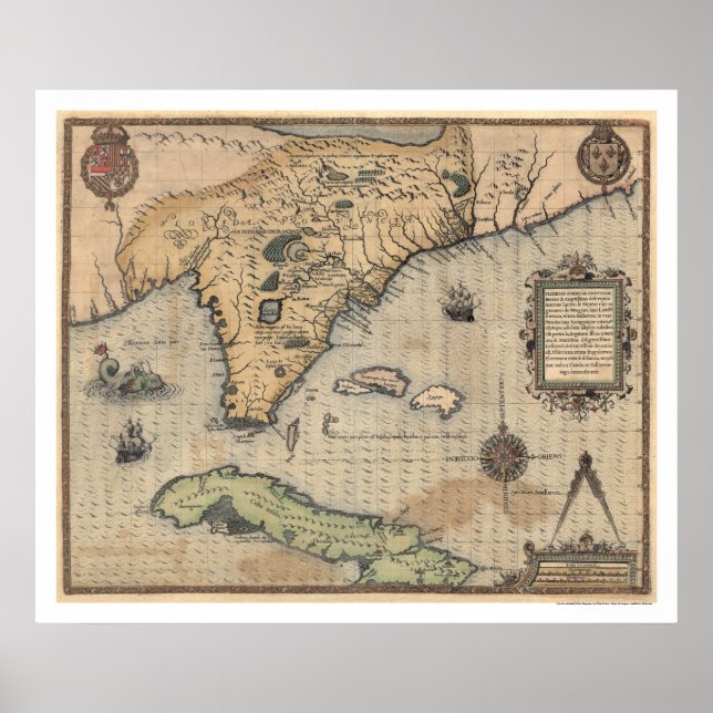 Cuba & Florida Map 1591 Poster (Front)