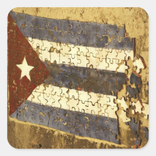 CUBA, Havana. Mosaic puzzle of the cuban flag in Square Sticker